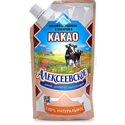 Молоко сгущеное Алексеевское 5% 270г с какао м/у