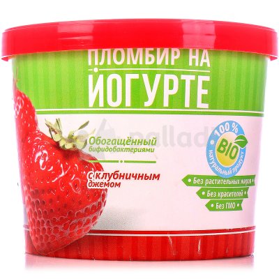 Мороженое Пломбир на йогурте 100г с клубничным джемом 1/11