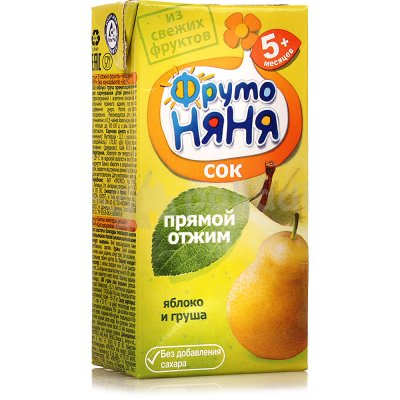 Сок Фруто Няня 200мл яблоко и груша прямого отжима неосветленное т/п 