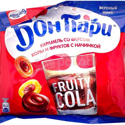 Карамель Бон Пари 200г со вкусом колы и фруктов с начинкой