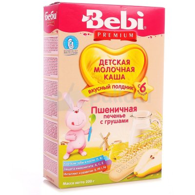 Каша Bebi премиум 200г молочная Пшеничная с печеньем и грушей (надорвана картонная упаковка) 