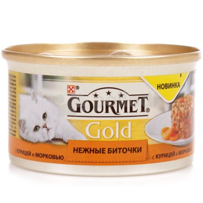 Корм для кошек GourmeT Gold 85г нежные биточки с курицей и морковью