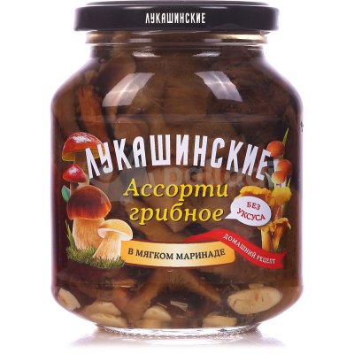 Грибы Лукашинские 350г ассорти в мягком маринаде 