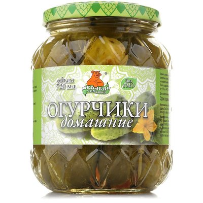 Огурцы Медведь Любимый 720г Домашние консервированные ст/б 