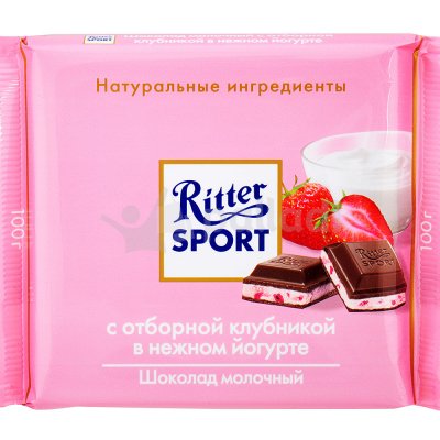 Шоколад Ritter SPORT 100г Молочный с клубникой в йогурте