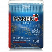 Палочки ватные MANEKI гигиенические 150шт голубой стик 16414