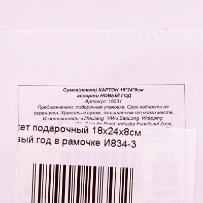 Пакет подарочный 18х24х8см Новый год в рамочке И834-3