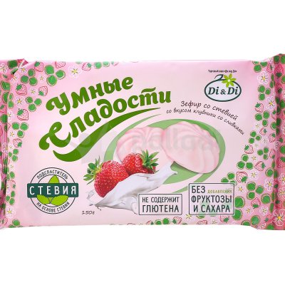 Зефир Умные сладости 150г со стевией со вкусом клубники со сливками