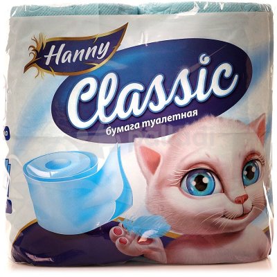 Бумага туалетная HANNY Classic 2сл голубая 4рулона