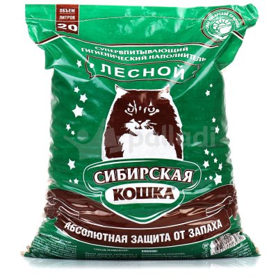 Наполнитель для кошачьих туалетов древесный Сибирская кошка Лесной 20л (пакет)