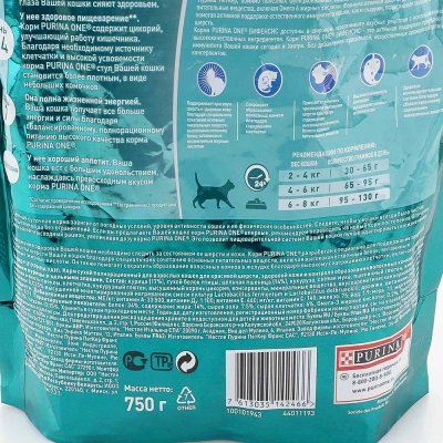 Корм Purina ONE 750г для кошек для красивой шерсти и здоровой кожи с курицей и цельными злаками