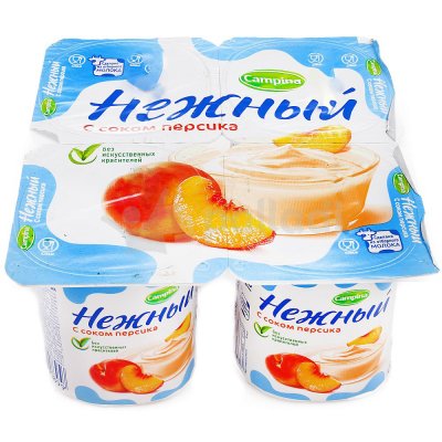 Йогурт Нежный 1,2% с соком персика 100г (4шт)