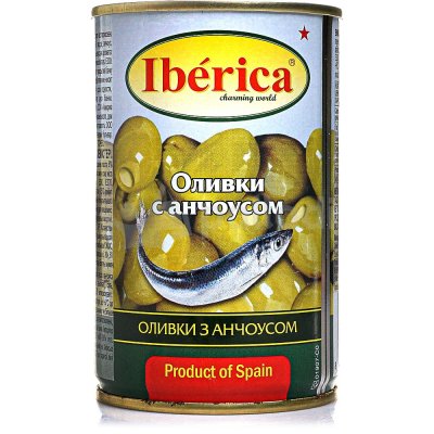 Оливки Iberica 300г с анчоусом ж/б