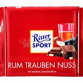 Шоколад Ritter SPORT 100г Молочный с ямайским ромом,изюмом и орехом лещины