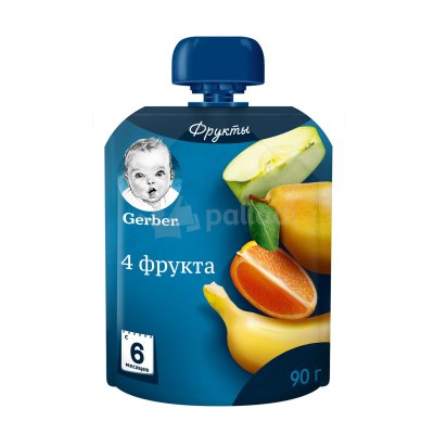 Пюре Гербер 90г 4 фрукта м/у  1/8