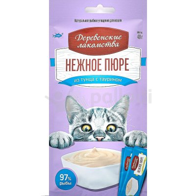 Корм для кошек Деревенские лакомства Нежное пюре из тунца с тайрином 40г