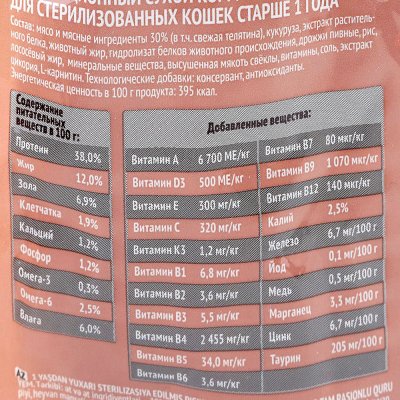 Корм для кошек WINNER MEAT c нежной телятиной Black Angus 190г для стерилизованных Мираторг