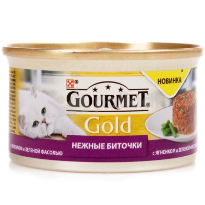 Корм для кошек GourmeT Gold 85г нежные биточки с ягненком и зеленой фасолью