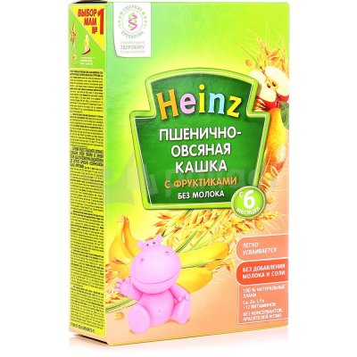Каша Хайнц 200г пшенично овсяная с фруктиками (без молока) с 6 месяцев