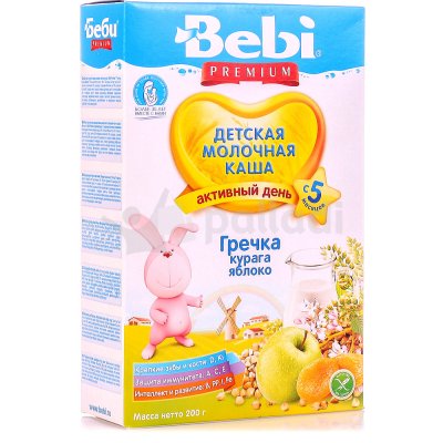 Каша Bebi премиум 200г молочная Гречка с курагой и яблоком с 4 месяцев