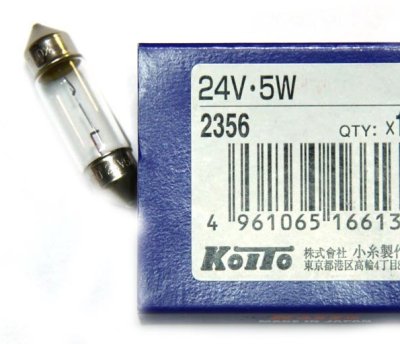 Лампа дополнительного освещения Koito 24V 5W T10x37 C5W
          Артикул: 2356