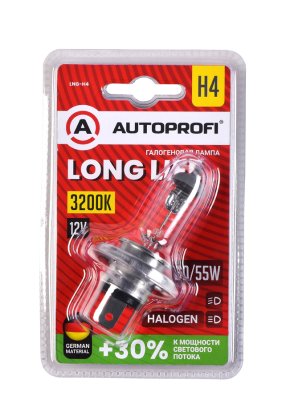 Лампа автомобильная галогенная H4, 12V, 60/55W, (P43T),1 шт, +30% LONG LIFE
          Артикул: LNG-H4