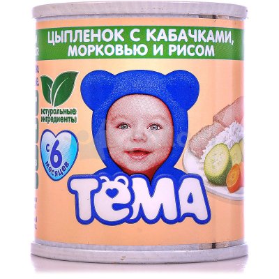 Мясное пюре Тема 100г цыпленок с кабачками, морковью и рисом