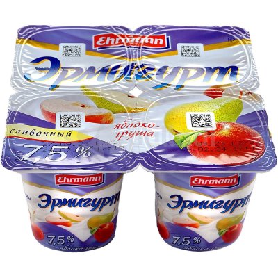 Йогурт Эрмигурт 7, 5% 115г (4шт) яблоко/груша