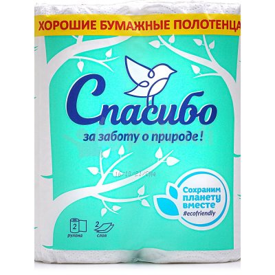 Полотенца бумажные PLUSHE 2-х слойные 2 рулона Спасибо (1/12)