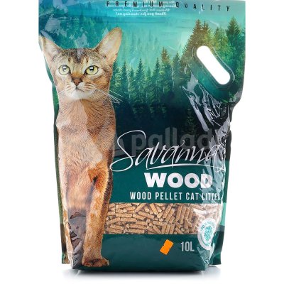 Наполнитель для кошачьих туалетов впитывающий древесный SAVANNA WOOD без запаха 10л